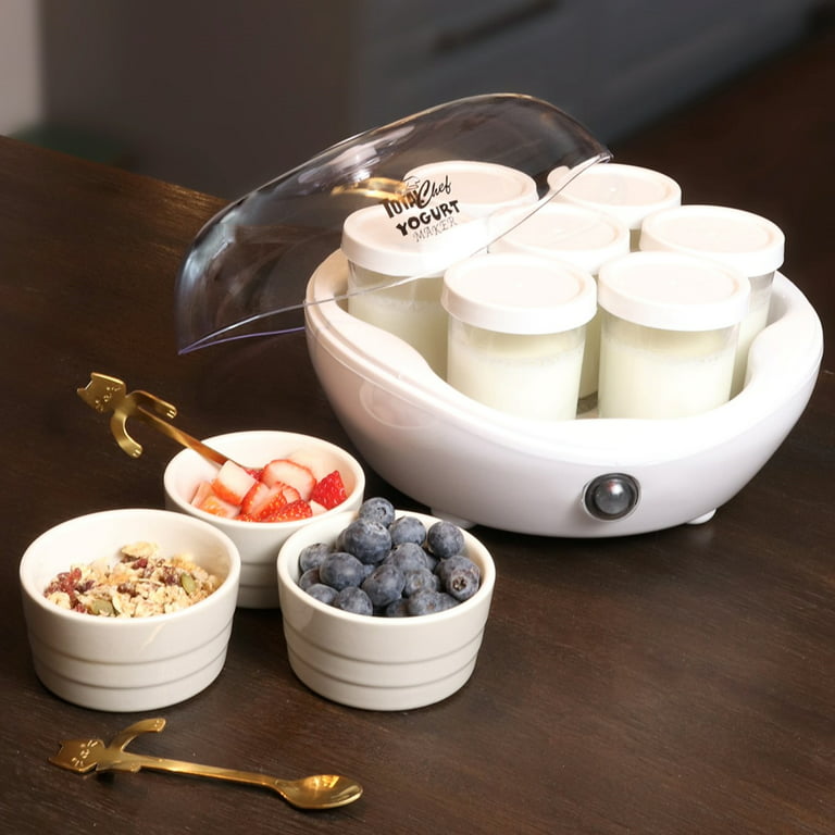 NutriChef PKYM18 White Electronic Yogurt Maker with Six (6) Glass Jars -  Bed Bath & Beyond - 10812301