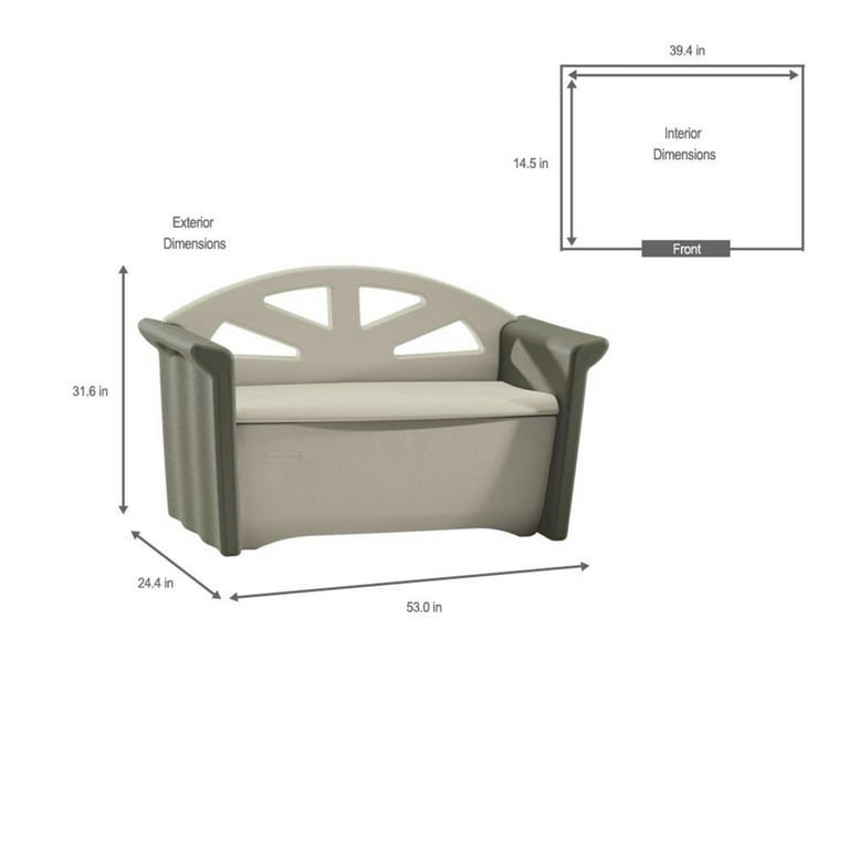 Rubbermaid Large Outdoor Patio Storage Bench, Waterproof Resin