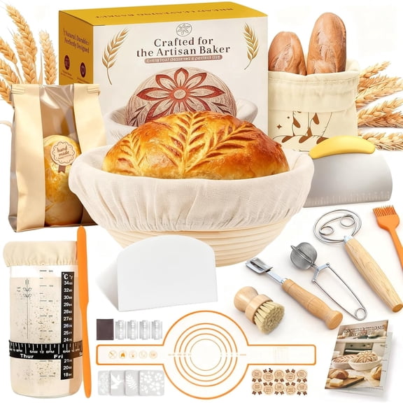 Tegance Sourdough Bread Baking Supplies, Sourdough Starter Kit, Bread Proofing Basket, Bread Making Tools Kit, Sour Dough Kit Tools, Sourdough Proofing Basket, Sourdough Kit Gifts for Bakers