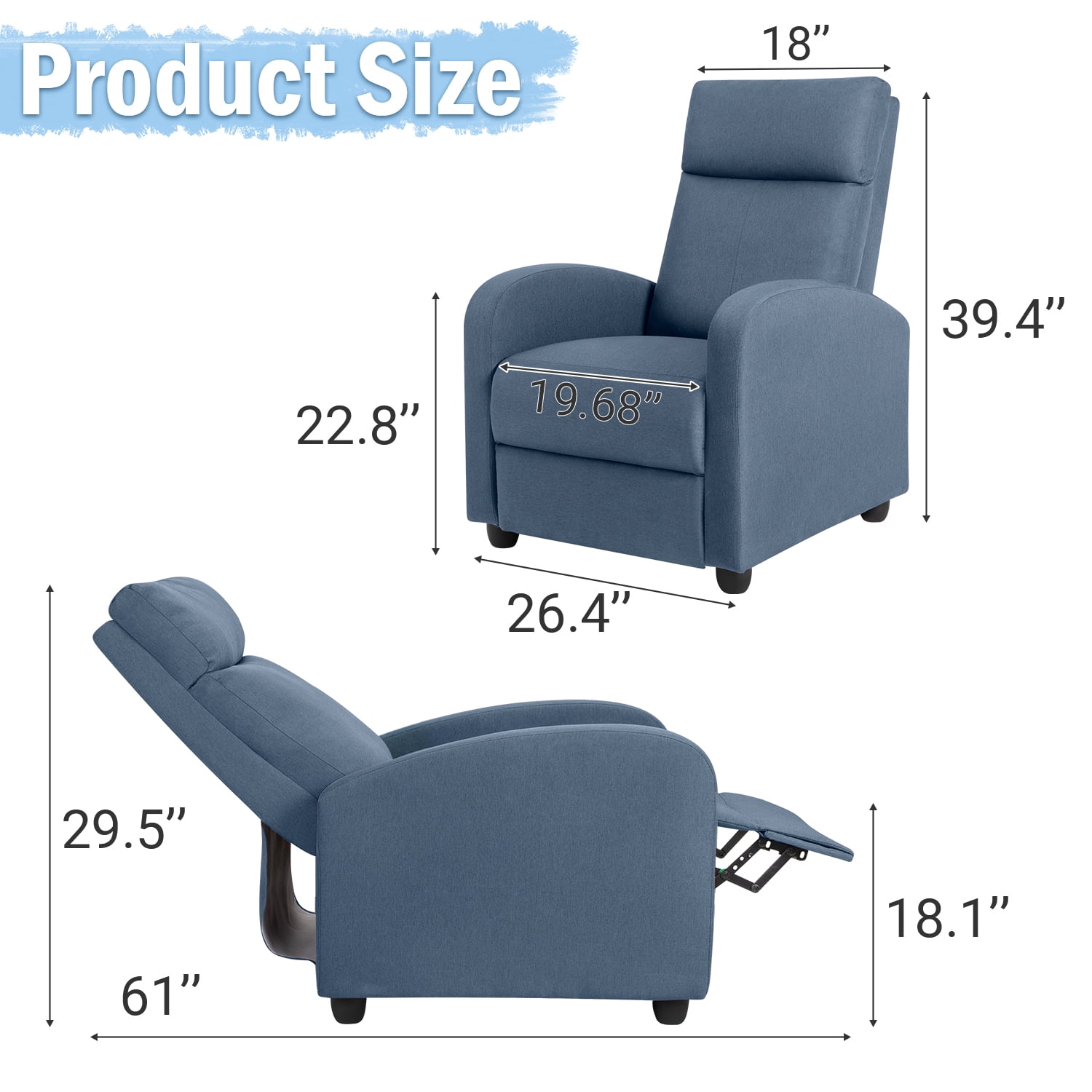 Vineego Massage Sofa Chair,Adjustable Fabric Recliner Home Theater Seating with Padded Backrest and Thick Seat Cushion ,Gray