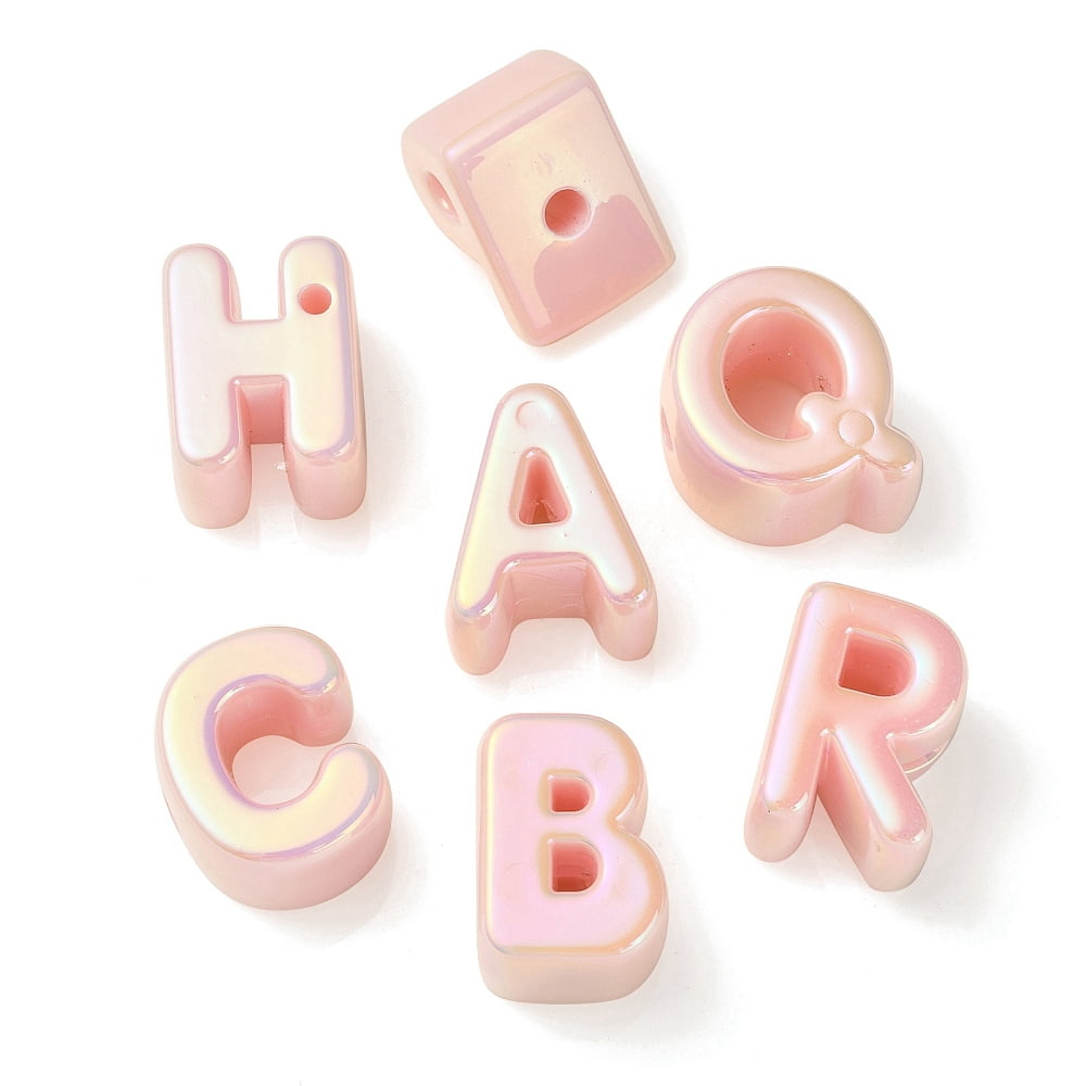 100pcs Rainbow Iridescent Acrylic Beads Random Mixed Letters Misty Rose 20~21x14~20.5x8.5~20.5mm Hole: 3.5mm