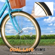 Lilypelle 24/26inch Beach Cruiser Bicycle for Women, 7 Speed Step Through Adult Commute Bike with Basket & Rack,Blue