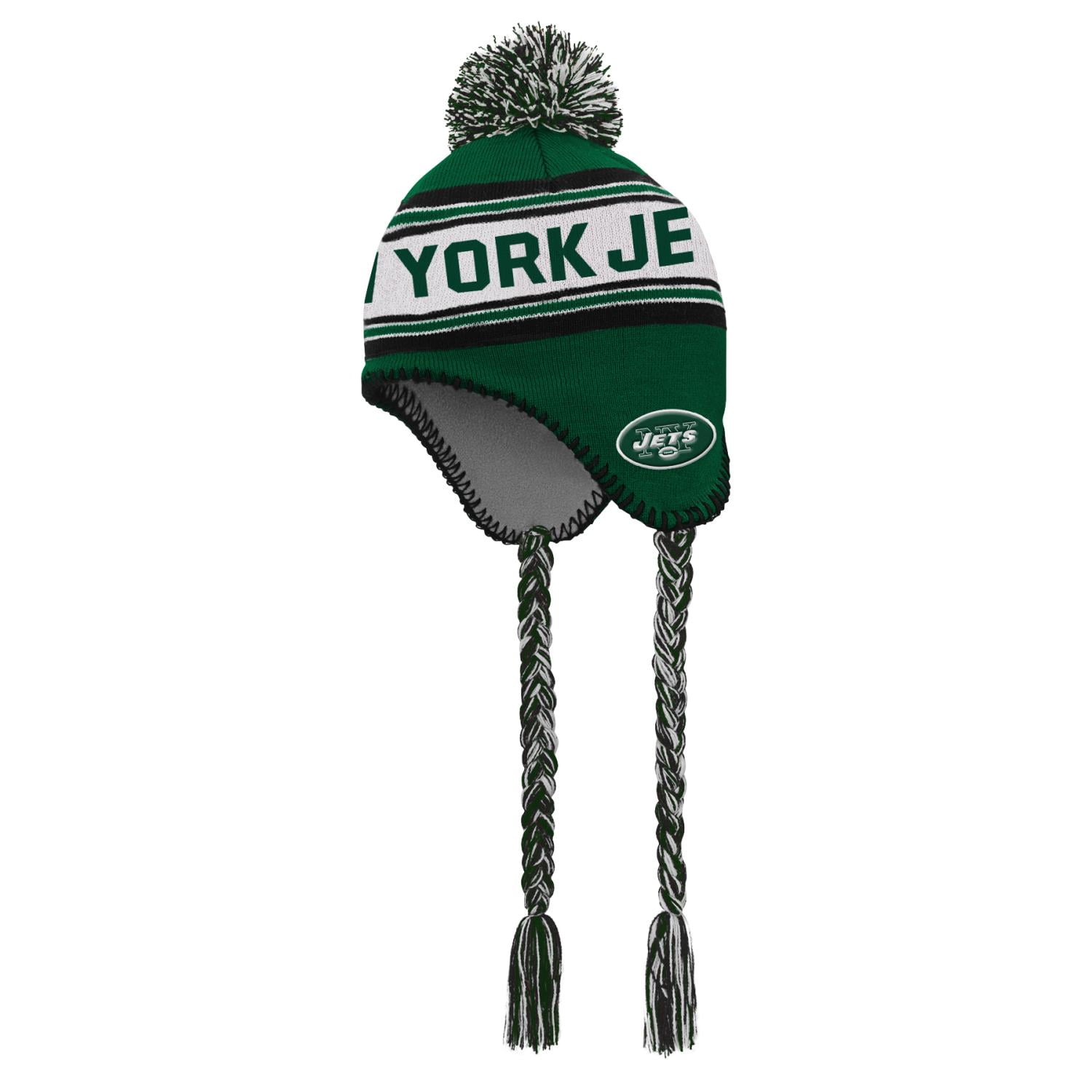 New York Jets Youth NFL "Striped Jacquard" Tassel Knit Hat w Pom by Outerstuff