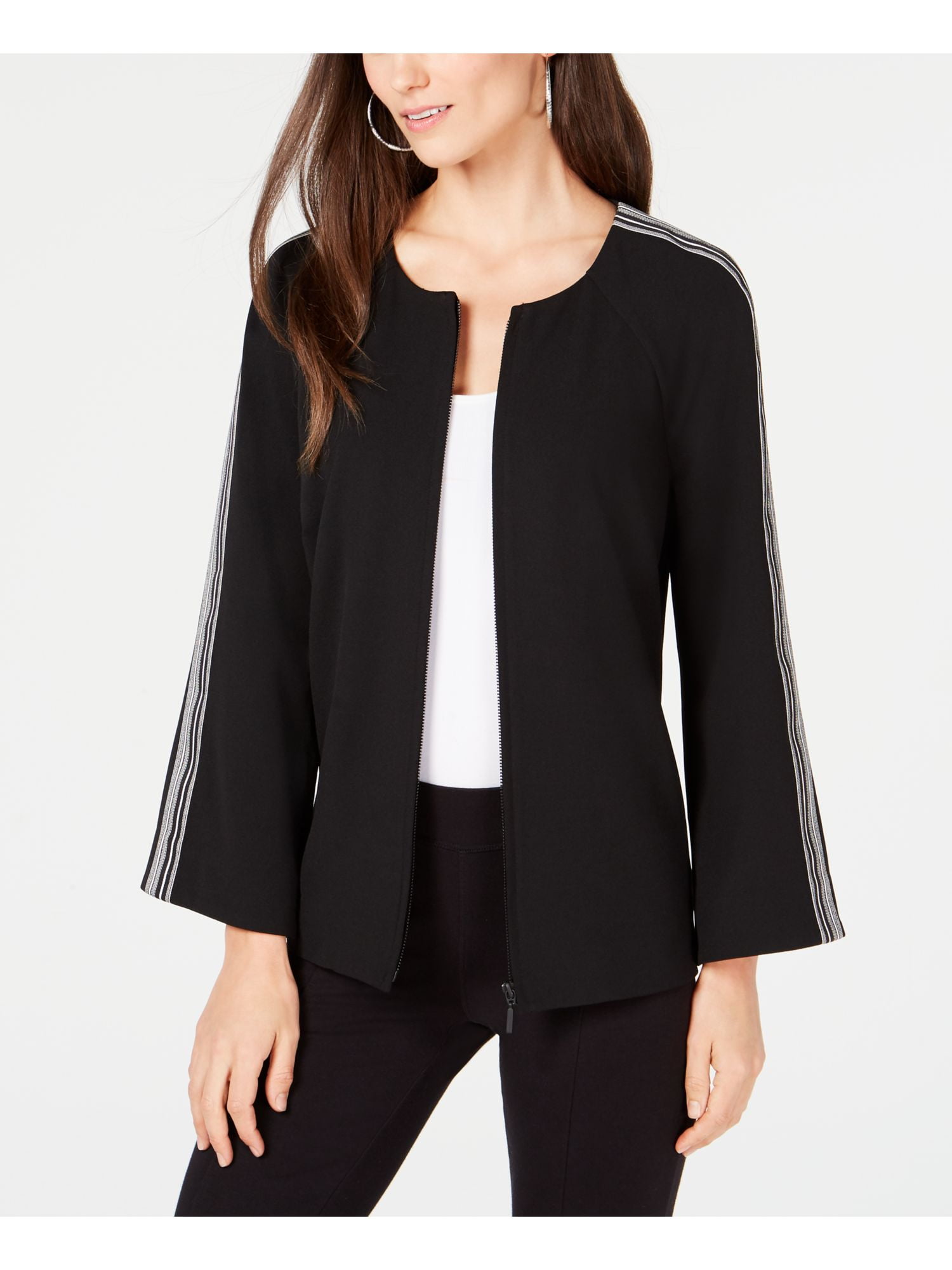 Alfani - ALFANI Womens Black Striped Sleeve Open Cardigan Jacket Size ...