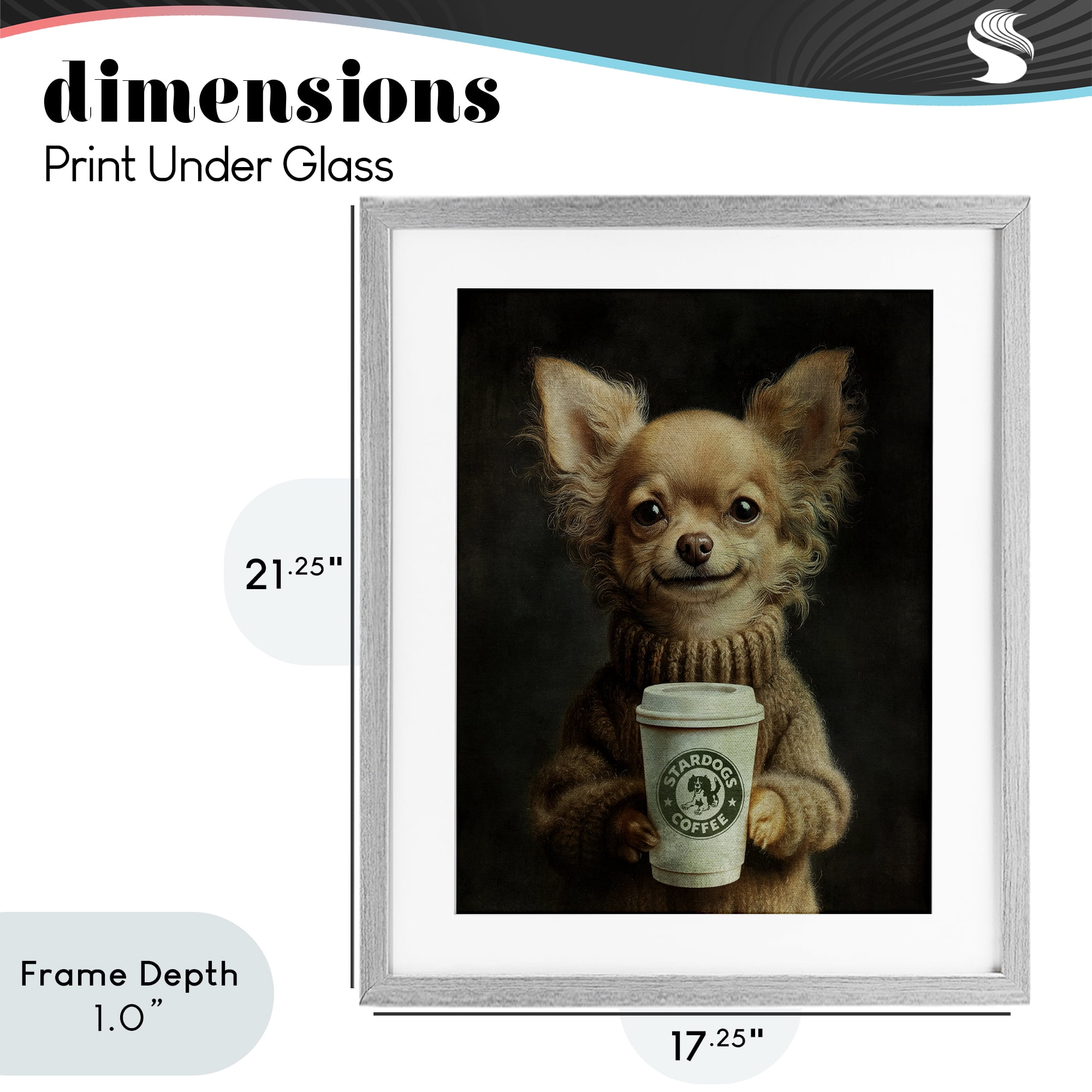 Stupell Industries Espresso Pup in Cozy Sweater Gray Framed Print Under Glass, design by Svetlana Aleynikova