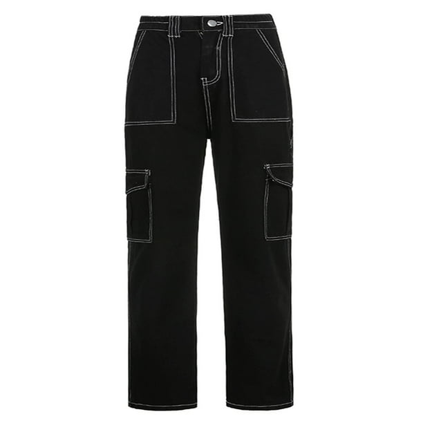 Women Y2K Baggy Jeans Straight Wide Leg Pants Stitching High Waist