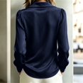 thumbnail image 6 of VJGBEGW Women Velvet Peter Pan Collar Button Down Blouses Long Sleeve oft Velour Shirts Loose Fit Dressy Casual Tops Navy L, 6 of 6