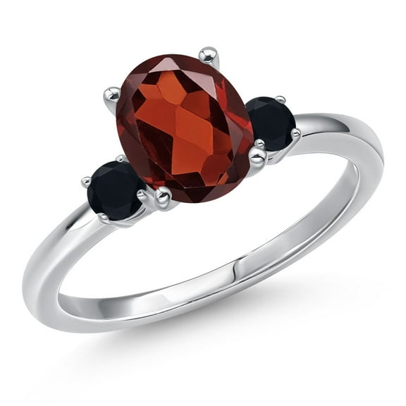 Gem Stone King 14K White Gold Red Garnet and Black Onyx Engagement Ring for Women | 2.33 Cttw | Oval 9X7MM | Gemstone January Birthstone | Size 9