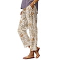 thumbnail image 2 of Linen Pants Women Loose Fit Capri for Summer Cropped Lightweight Design, Khaki, M, 2 of 7