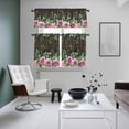 thumbnail image 4 of Spring Pink Roses Kitchen Curtains Sets for Windows 36 Inch Length, Pastoral Eucalyptus Leaves Brown Wooden Rod Pocket Window Treatments Tier Curtains and Valances Set for Bedroom/Bathroom, 4 of 8