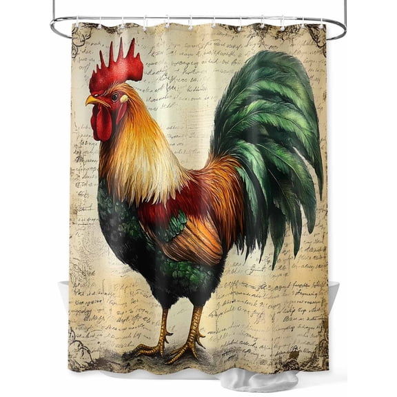 Farmhouse Rooster Shower Curtain, Vintage Rustic Country Chicken Waterproof Shower Curtain Set with 12 Hooks Lightweight Washable Fabric Shower Curtains for Bathroom 48x72 Inches