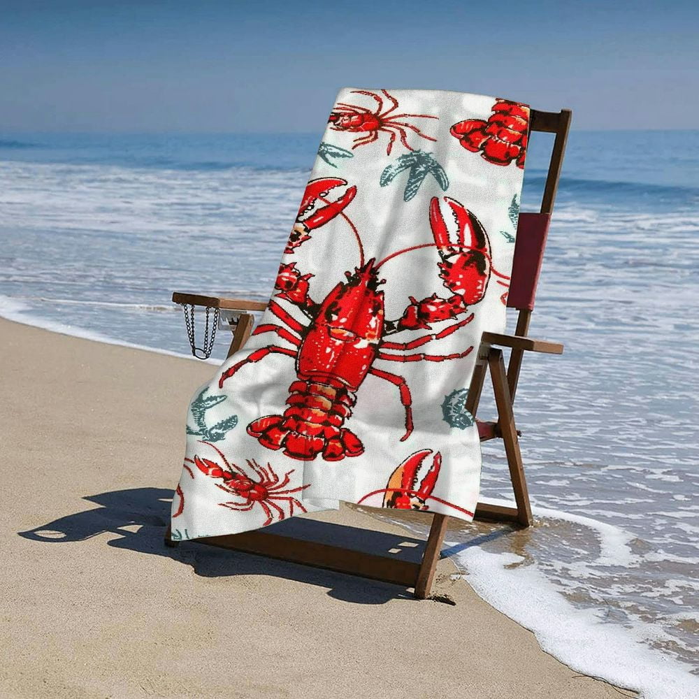 PHYHOO Red Crab Lobster Pattern Microfiber Sand Free Beach Towel Oversized Quick Dry Absorbent for Pool Swimming Bathroom Beach Towel  30x60in