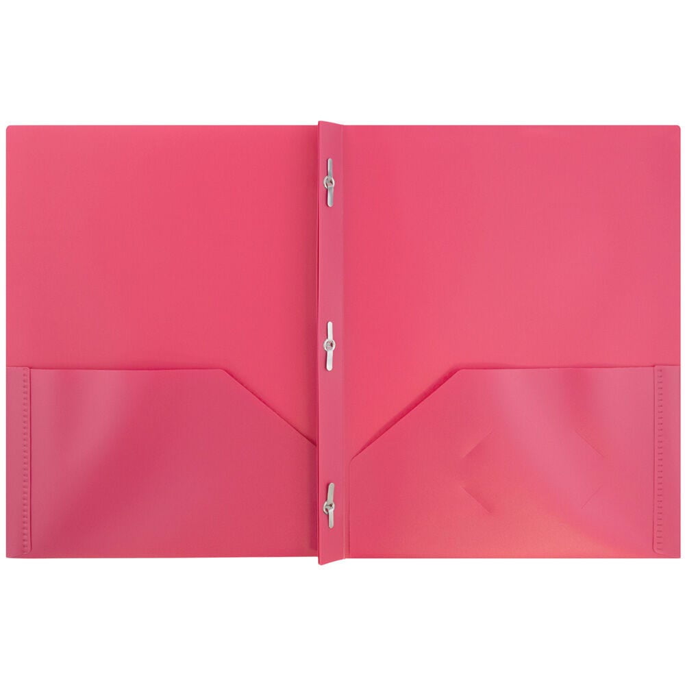 JAM Paper Plastic 2 Pocket POP Folders with Prongs Fastener Clasps, Fuchsia Hot Pink, Bulk 48/Pack
