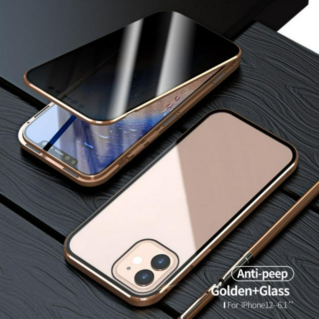 Anti-Peeping Full Body Case pour - Protection Anti-Rayures en Verre Trempé Métal Pare-Chocs Protection de la Vie Privée Rouge iPhone12promax 6,7"