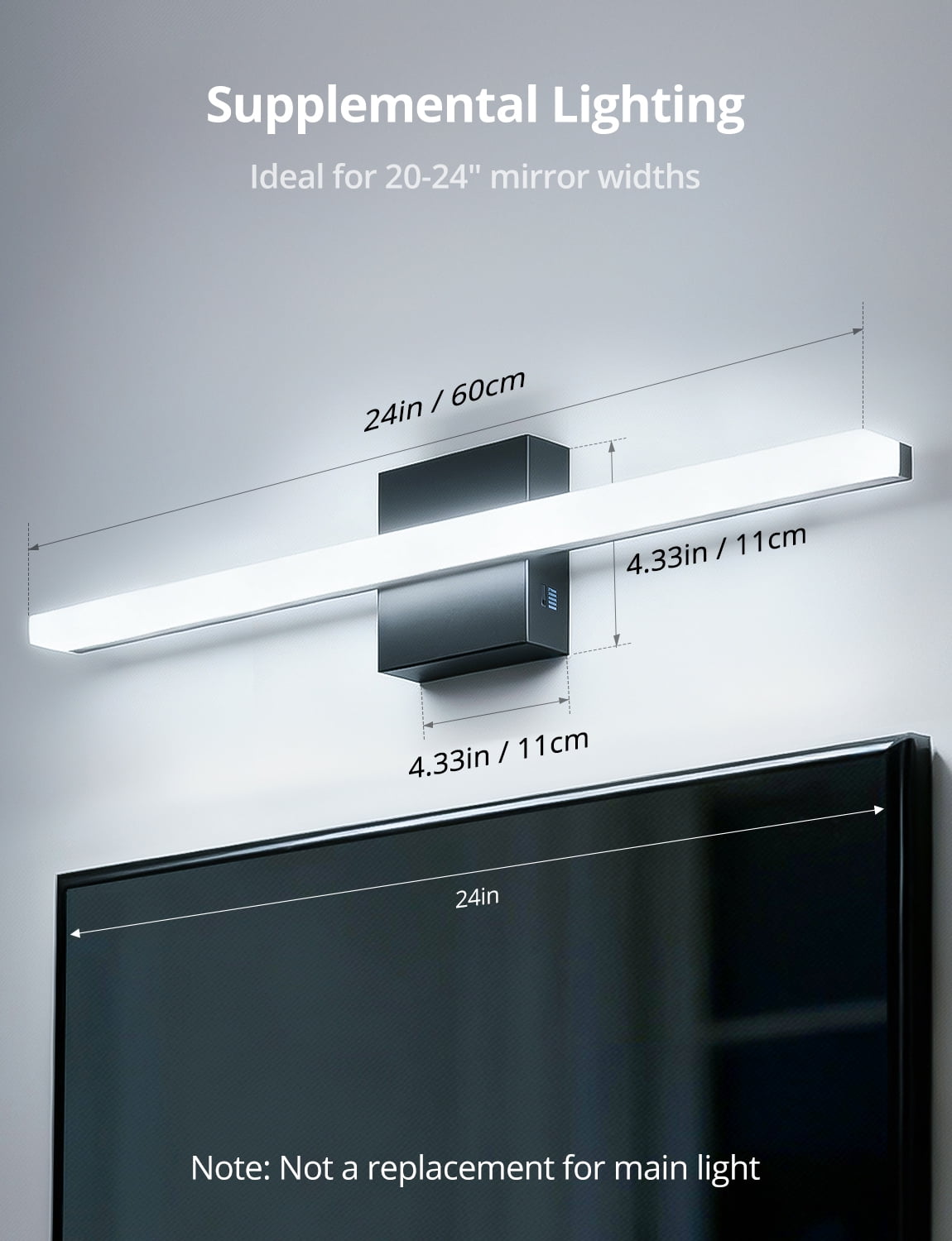 Combuh 5CCT bathroom light fixtures Over Mirror 24 Inch Farmhouse Black Vanity Lights, 14W 1250LM LED Lighting Bar for Kitchen Room Cool White/Natural White/Warm White