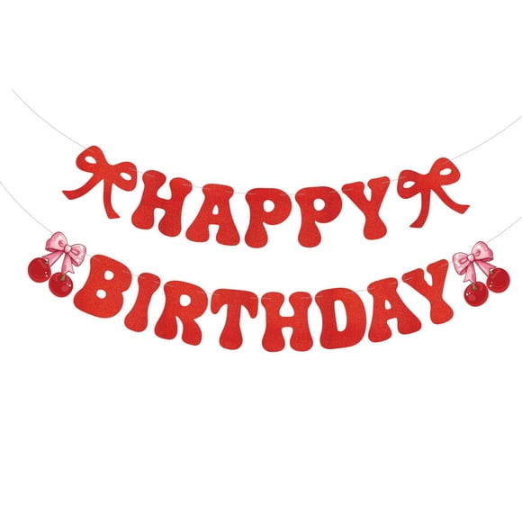 Banner de cumpleaños Rijcy con temática de cerezas y frutas para fiesta