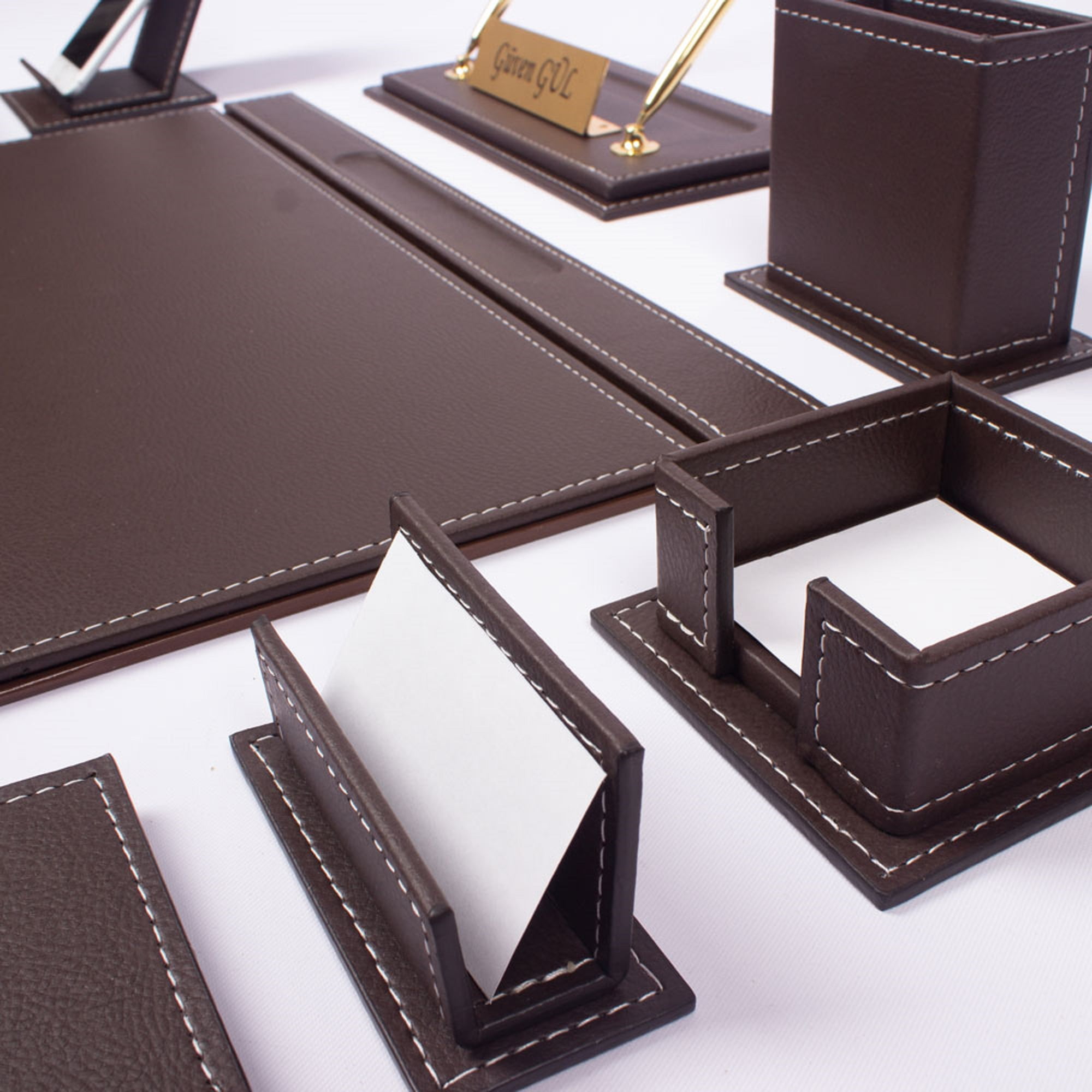Leather Desk Set-Desk Office Accessories-Office Organizer- Home Office Accessories - Desk Supplies - Desk Storage Organizer -Desk Pad-Storage-13 Pieces -13 PCS