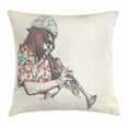 thumbnail image 1 of New Orleans Throw Pillow Cushion Cover, Trumpet Player Hand Drawn Illustration of a Musician People of Color, Decorative Square Accent Pillow Case, 24 X 24 Inches, Cream Vermilion Teal, by Ambesonne, 1 of 2