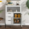 thumbnail image 2 of EXRACING Modern Sideboard Cabinet with 3 Drawers, 1 Solid Door & 1 Glass Door, Storage Buffet for Kitchen, Dining Room, Hallway, 33.46" W, 2 of 9