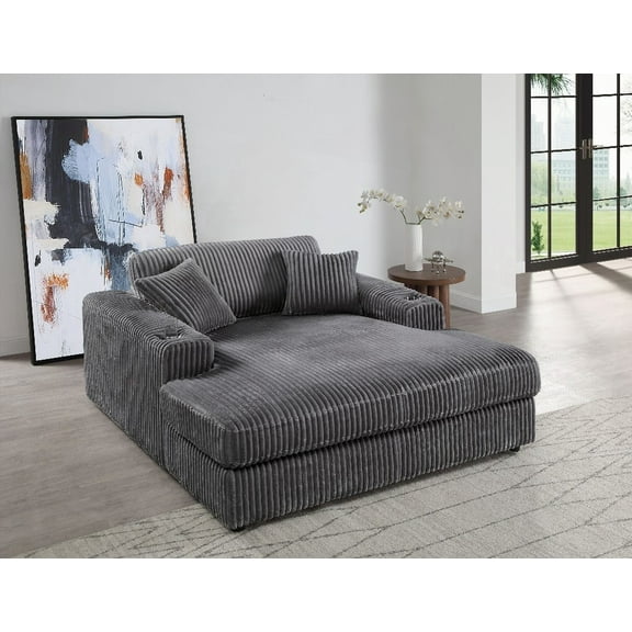 Modern Gray Corduroy Chaise for Living Room (D28/D33 Foam Density)
