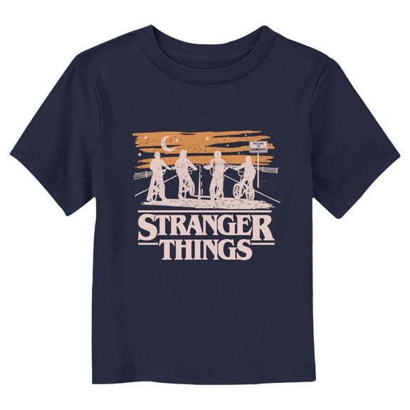 Netflix Toddler's Stranger Things Starry Bike Ride Sketch Logo Graphic T-Shirt
