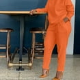 thumbnail image 3 of Casual Pant Suits for Women Trendy New Women's 2 Piece Lounge Sets Sweatshirt Casual Travel Outfits Fashion Wide Leg Tracksuit Cozy Sweatsuits Orange XL, 3 of 4