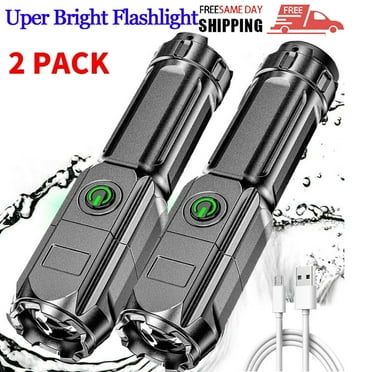2 Pack Powerful LED Flashlight 990000 Lumen Tactical Flashlights Rechargeable USB 18650 Waterproof Zoom Fishing Hunting LED Flashlight