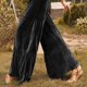 thumbnail image 3 of Pantalones casuales de moda y tendencia para mujer con terciopelo y volantes, pantalones de pierna ancha, pantalones para dama., 3 of 7