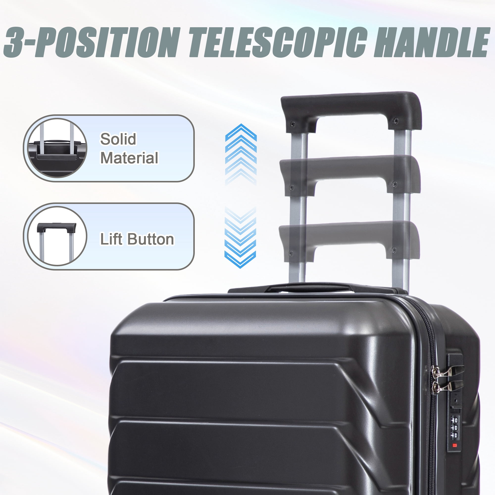 Alvantor 2 Pcs Luggage Set with Combination Lock, 20" ABS Spinner Suitcase & 14" Cosmetic Case, Dark Gray