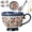 Red-A, variant on 17.6oz Bohemian Ceramic Coffee Cup with Spoon Lid Set, Large Hand Painted Polish Style Vintage Floral Mugs, Microwave Dishwasher Safe Talavera Boho Dishes, Gift for Women Mom Home Decor