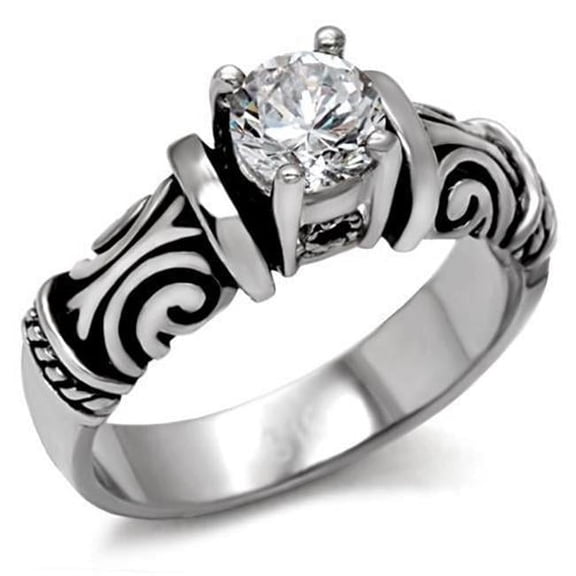 Alamode TK082-10 Women High Polished Stainless Steel Ring with AAA Grade CZ in Clear - Size 10