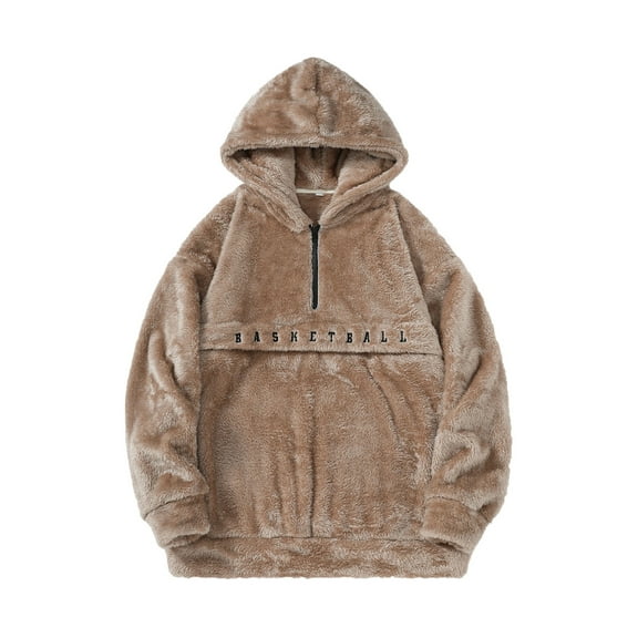 Atogsazn Mens's Fuzzy Quarter Zip Hoodie Casual Fleece Long Sleeve Pullover Jacket Winter Sherpa Coat Tops Khaki M Fashion