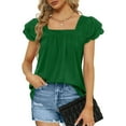 thumbnail image 2 of safuny Women's Trendy Loose Tops Solid Tops Ruffle Sleeve Tees Square Neck Shirts Leisure Elegant Vintage Clothing Fashion Summer Green S, 2 of 8