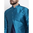 thumbnail image 2 of eloria Men's Indian Traditional Navy Blue Silk Blend Kurta with Churidar Pyjama and jacket Set, 2 of 7
