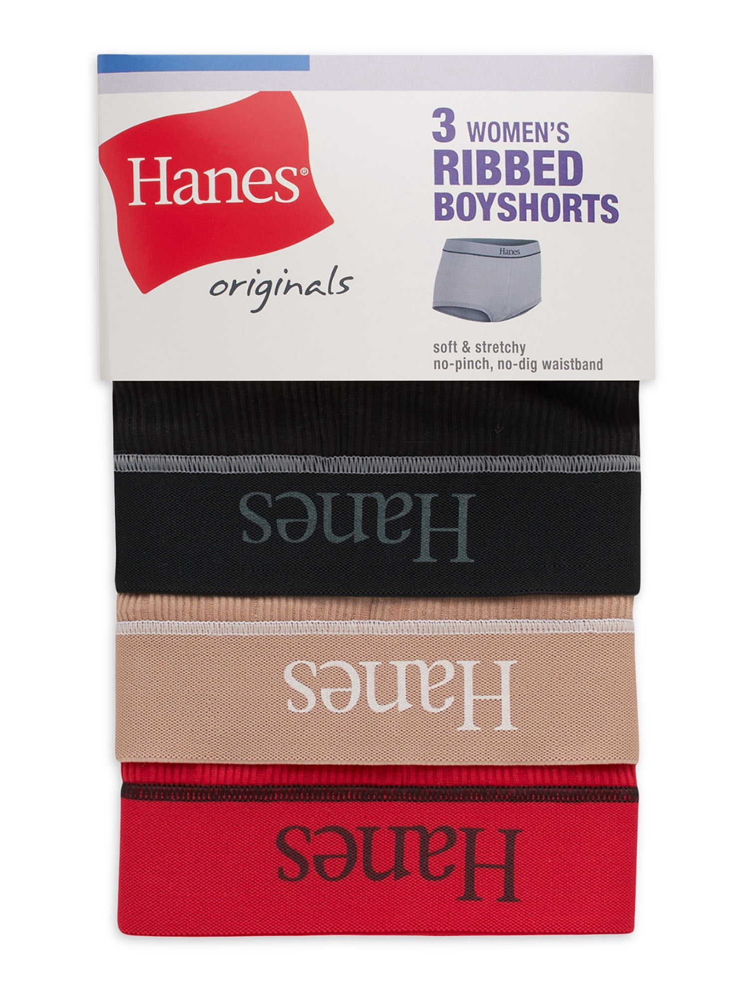 Hanes Originals Women's Boyshorts Underwear, Soft & Stretchy Ribbed Blend, 3-Pack