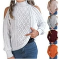 thumbnail image 2 of Womens Exposed Shoulder Turtleneck Sweaters Fall Long Sleeve Cable Knit Sexy Jumper Tops, 2 of 7