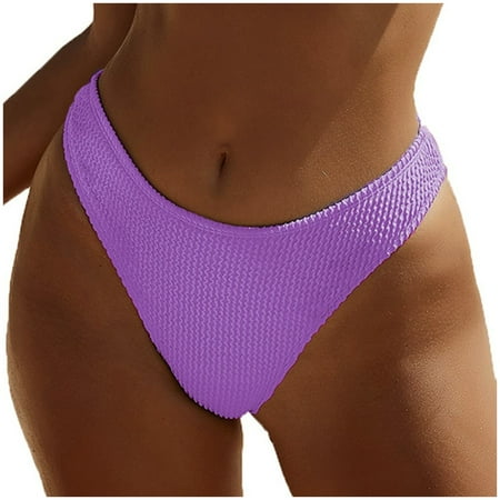 Durtebeua Women s Bikini Swim Bottom Briefs Ribbed High Cut Mid Waist Cheeky Bathing Suit Bottom Purple S