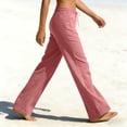 thumbnail image 4 of GPOECD Summer Casual Blend Elastic Waist Pants Straight Wide Leg Long with Pockets for Women Wide Leg Trousers Women Pink,XL, 4 of 5