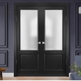 thumbnail image 4 of Solid French Double Doors | Lucia 22 Matte Black with Frosted Glass | Wood Solid Panel Frame Trims | Closet Bedroom Sturdy Doors, 4 of 7