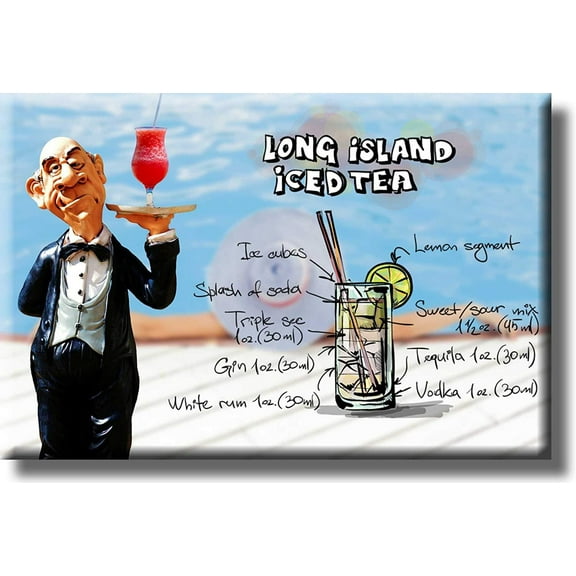 Long Island Iced Tea Cocktail Recipe Picture on Stretched Canvas, Wall Art Decor, Ready to Hang!