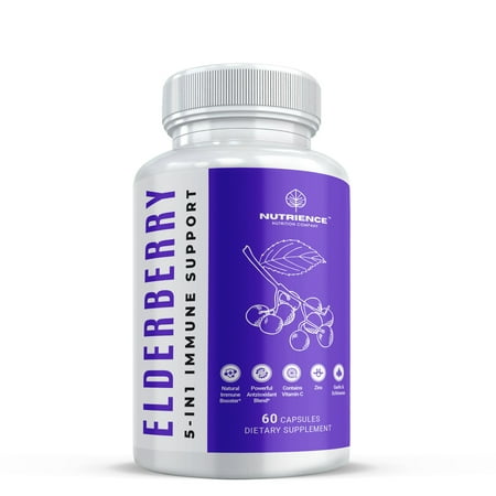 Elderberry Capsules Premium Immune Support Formula with Vitamin C and Zinc - All-Day Immune System Booster for Men and Women - 180 Capsules