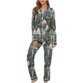 thumbnail image 1 of Puntoco Conjuntos de pijama cómodos para mujer Conjunto de pijama con camisa de cuello en V y manga larga con estampado navideño para otoño e invierno para mujer, 1 of 5