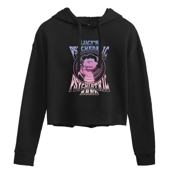 Peanuts - Lucys Pychiatric Band - Juniors Cropped Pullover Hoodie