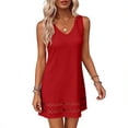 thumbnail image 5 of Uscallm Women's V Neck Sleeveless Mini Lace Boho Casual A-Line Party Dresses Summer Short Flowy Sundress, Red S, 5 of 6