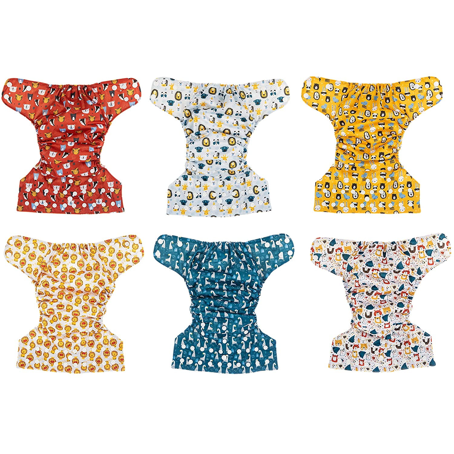 Simple Being Reusable Cloth Diapers,6 Pack Pocket Adjustable Size,Waterproof Cover,6 Inserts,Wet Bag, Double Gusset (Boy Animals)