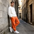 thumbnail image 4 of Resicozy Sweatpants for Men Lightweight Cotton Cuffed Jogger Sweatpant Casual Drawstring Elastic Waist Pant with Pockets Saffron XL, 4 of 8