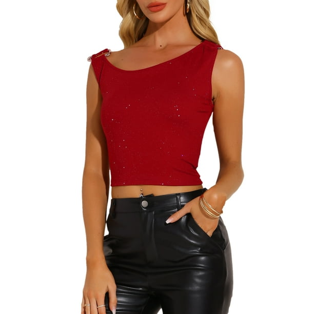 TOP CROP SIN HOMBROS DE LENTEJUELAS PARA MUJER INSPIRE CHIC Y2K TAMA?O XS ROJO
