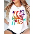 thumbnail image 1 of Women's Letter Print Casual Summer T-Shirt, Crew Neck Short Sleeve Top, Lightweight & Comfortable Style Tee Tee For Adult, Men, Women, Teen, Teenager, Adolescent, Youth, 1 of 6