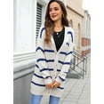 thumbnail image 3 of Womens Striped Cardigan Sweaters Long Sleeve V Neck Open Front Button Down Knit Cardigan Cream White L, 3 of 8
