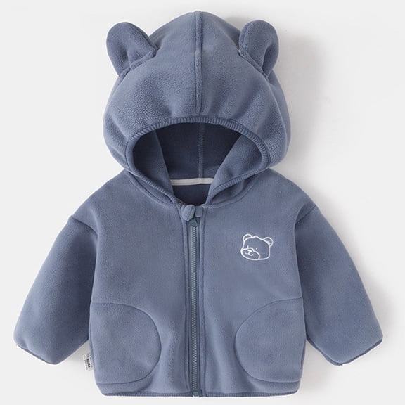 HOMADLES Toddler Kids Baby Boys Warm Ear with Hooded Baby Zip Fleece Lined Thick Jacket Outerwear Cute Coat Blue 73